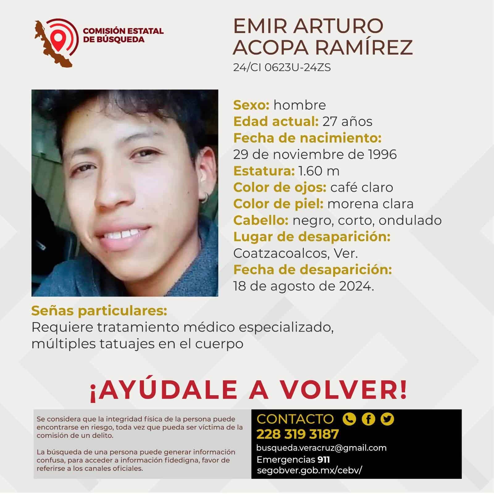 Emir Arturo Acopa Ramírez cumplió cuatro meses desaparecido en Coatzacoalcos