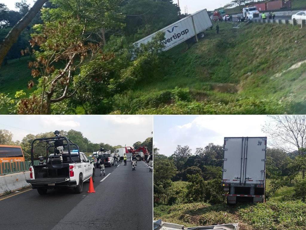 Volcadura en autopista de Acayucan genera operativo de la GN para evitar rapiña