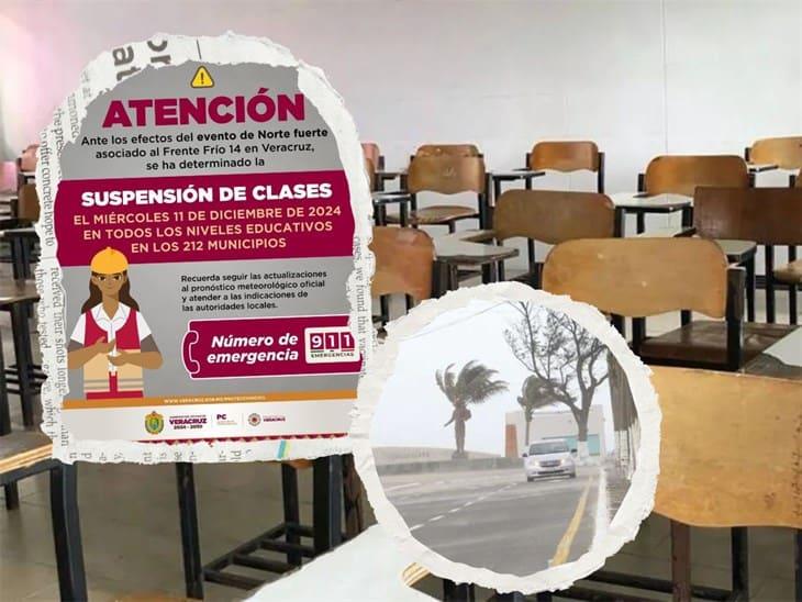 ¡Atención! Suspenden clases este 11 de diciembre en todo Veracruz por Frente Frío