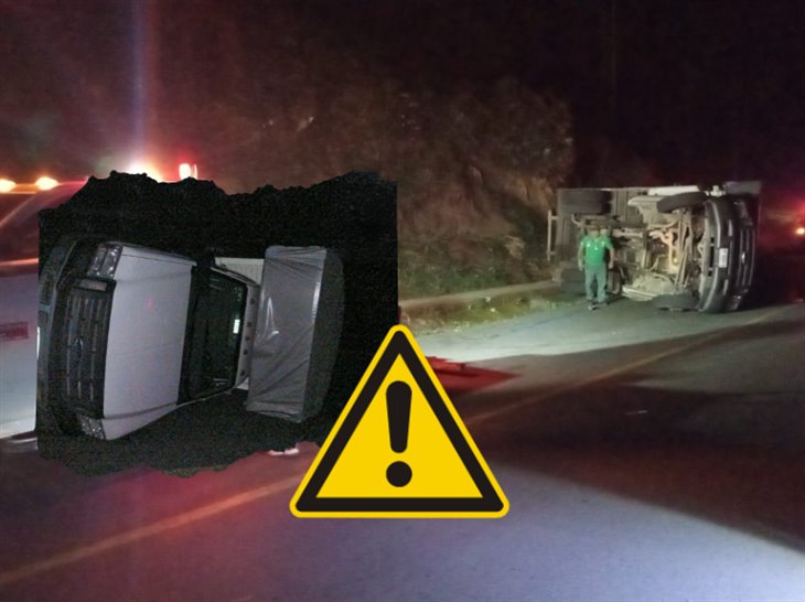 Vuelca camioneta en la carretera Misantla-Banderilla; conductor huyó 