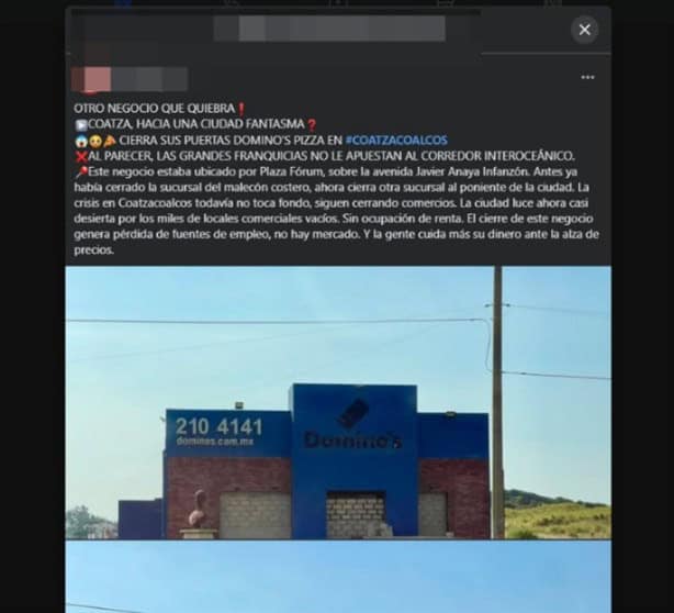 ¿Quebró o se reubicó? Esto sabemos del "cierre" de Domino´s Pizza en Coatzacoalcos