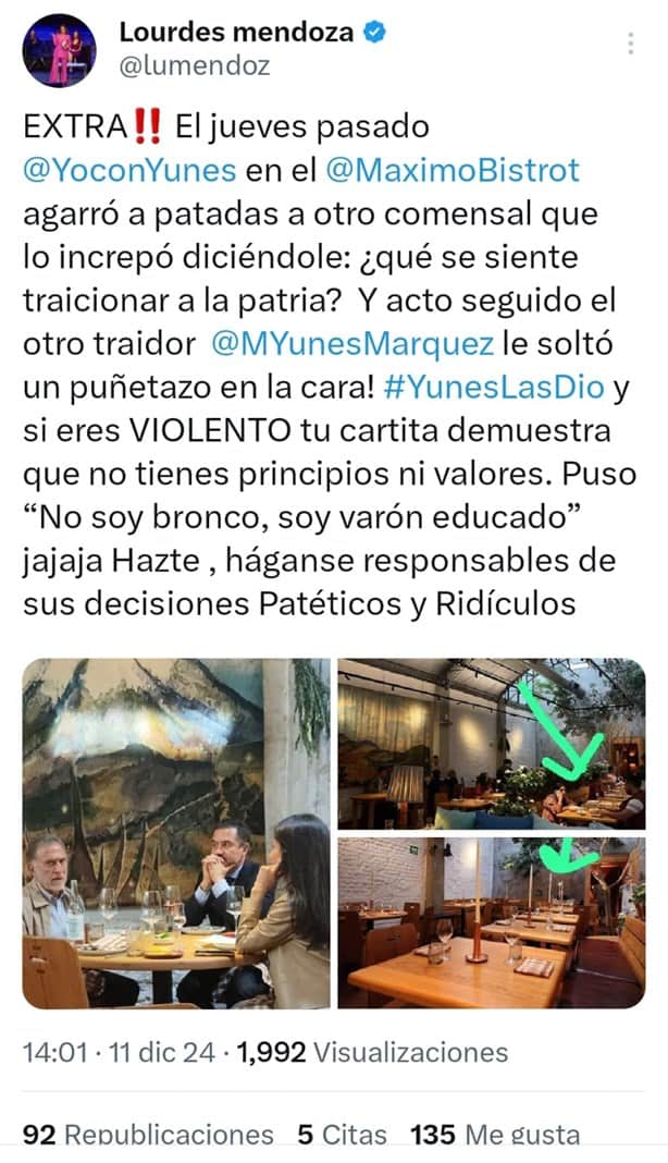 ¿Ahora qué hicieron?: acusan a los Yunes de agresión en un lujoso restaurante de la Ciudad de México