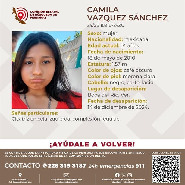 Desaparece la adolescente Camila Vázquez Sanchez en Boca del Río