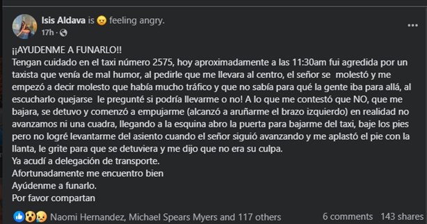 Joven denuncia a taxista por negar servicio y agredirla en Coatzacoalcos