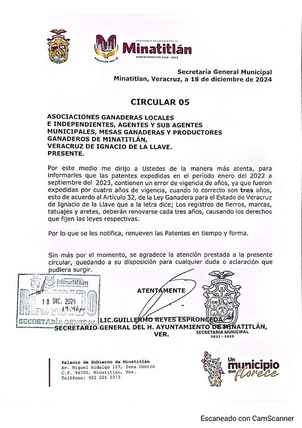 Ayuntamiento de Minatitlán lanza importante comunicado para el gremio ganadero; de esto se trata