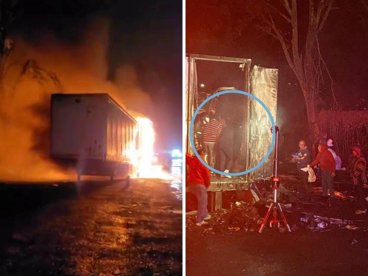 Arde caja de tráiler en autopista Orizaba-Puebla; pese al fuego, roban mercancía