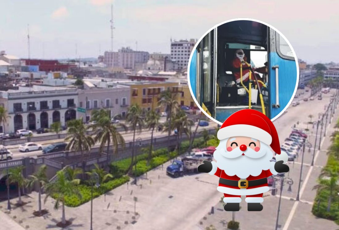 Chofer de camión urbano en Veracruz se disfraza de Santa Claus y sale a recorrer las calles