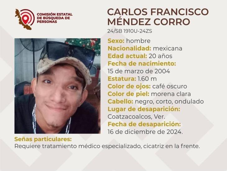 En Coatzacoalcos buscan a Carlos Francisco Méndez Corro; desapareció el 16 de diciembre