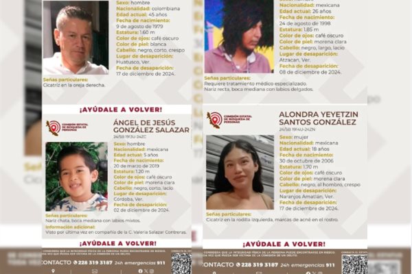 Reportan a cuatro desaparecidos en la región centro de Veracruz; entre ellos, un menor de 5 años