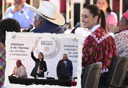 Claudia Sheinbaum restituye tierras a comunidades de la Sierra Tarahumara, en Chihuahua