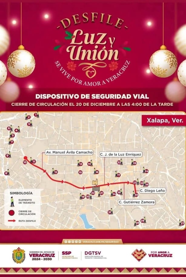 ¡Atención! Estos son los cortes viales en Xalapa por desfile navideño este viernes