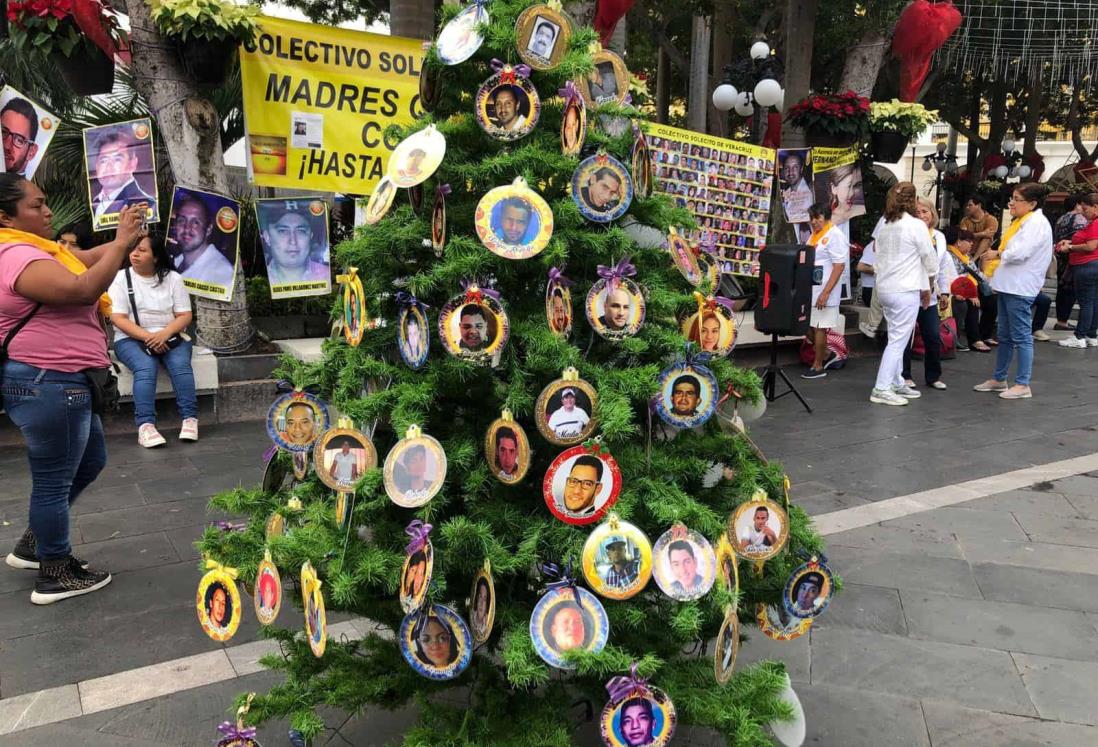 En víspera de Navidad colectivo Solecito coloca el árbol del dolor en el zócalo de Veracruz