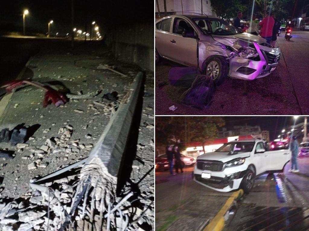 Accidentada Noche Buena en Coatzacoalcos: auto derriba un poste y otros 2 colisionan dejando una herida