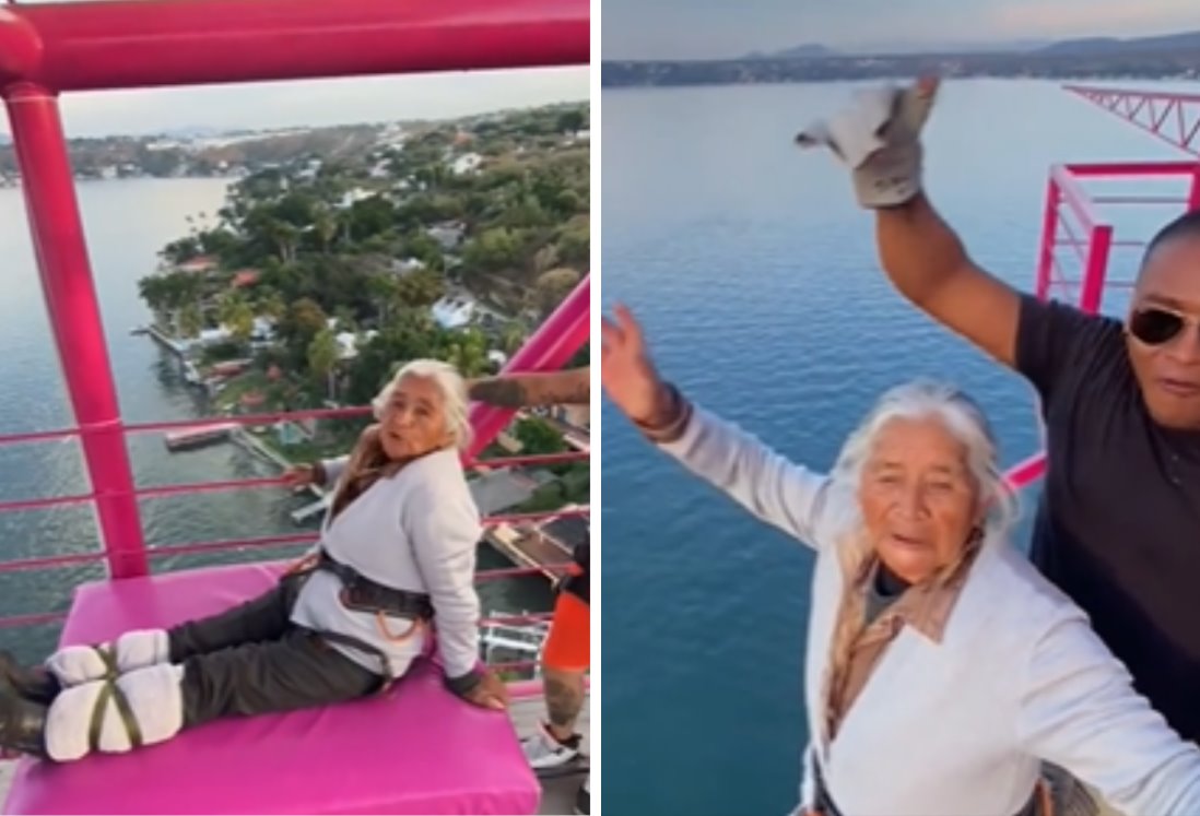 Abuelita salta del bungee y se hace viral | VIDEO