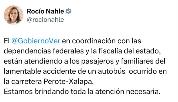 Rocío Nahle insta a la coordinación inmediata tras accidente en la autopista Amozoc-Perote