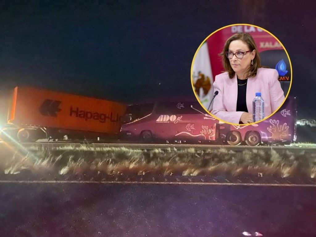 Tragedia en libramiento de Perote: autobús choca contra tráiler y deja 8 muertos, Rocío Nahle se pronuncia