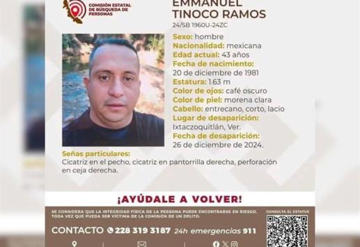 Emmanuel Tinoco, de 43 años, está desaparecido en Ixtaczoquitlán, ¡ayúdale a volver!