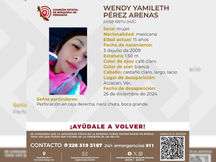 ¡Se busca! Wendy Yamileth, de 15 años está desaparecida en Atzacan