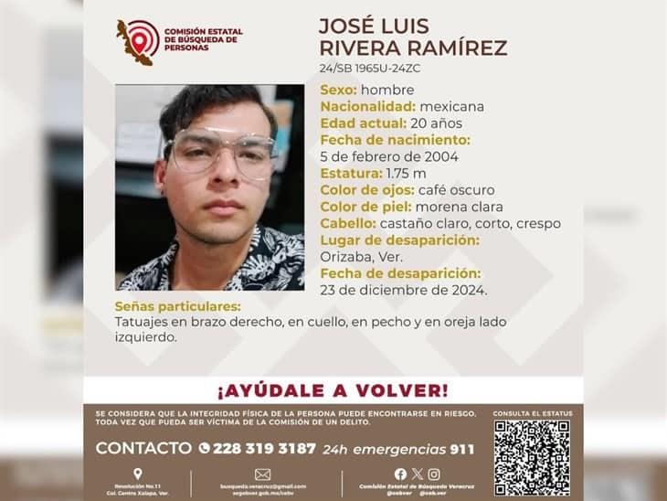 ¡Se busca! José Luis Rivera, joven orizabeño de 20 años, es reportado desaparecido