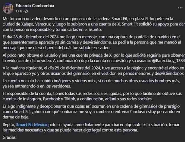 Denuncian acoso en el gimnasio Smart Fit en Xalapa; lo grabaron sin su consentimiento 