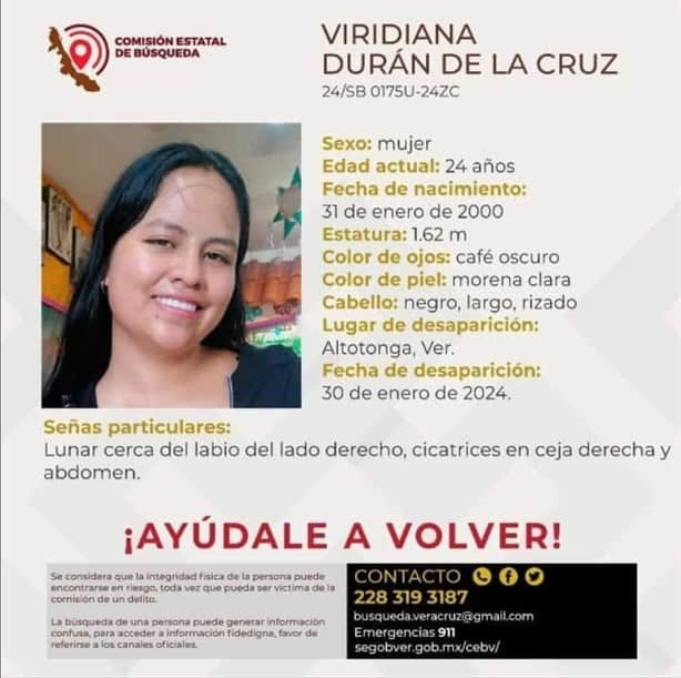 Viridiana Durán iba camino a su trabajo y despareció en Altotonga