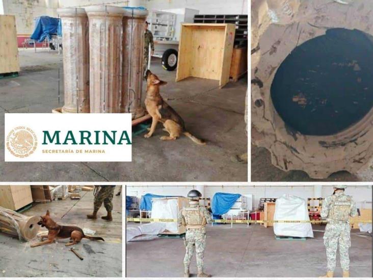 Marina tumba exportación de droga desde Veracruz;  iba oculta en columnas de cantera