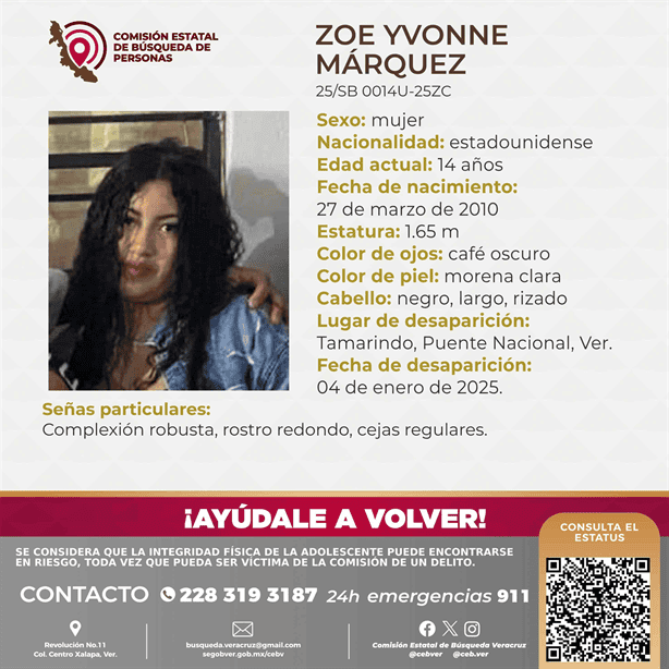 Buscan a Zoe Yvonne Márquez, adolescente estadounidense desparecida en Veracruz