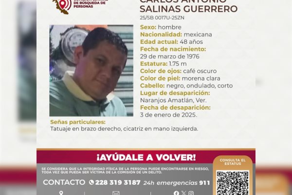 ¿Lo has visto? Reportan como desaparecido a un hombre en Amatlán