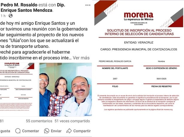 Pedro Rosaldo García se inscribe al proceso de Morena; quiere ser alcalde de Coatzacoalcos