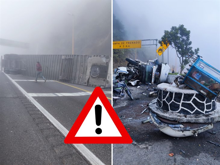 Por ir a las carreras, vuelca tráiler en las Cumbres de Maltrata; hay dos heridos