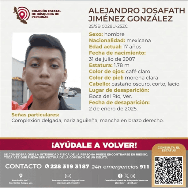 Buscan a menor desaparecido en Veracruz: Alejandro Josafath, de 17 años