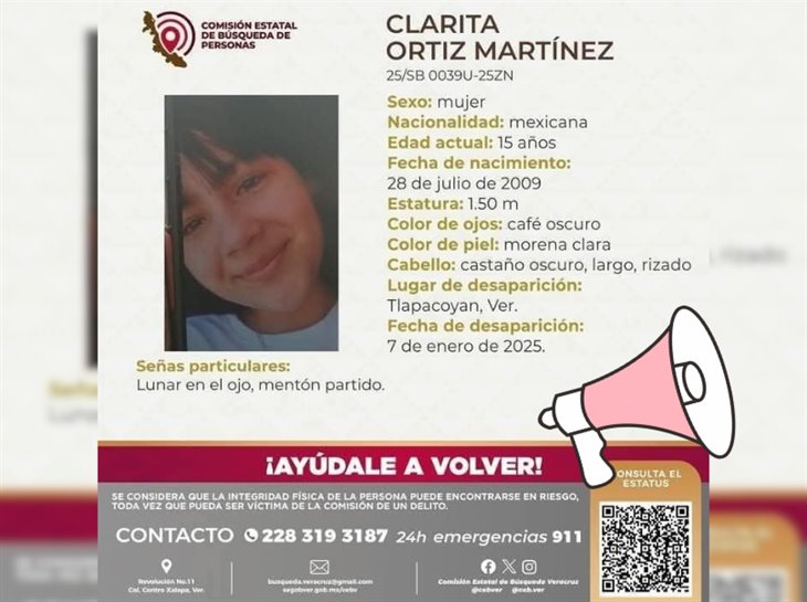 ¿La has visto?: Clarita, de 15 años, está desaparecida en Tlapacoyan