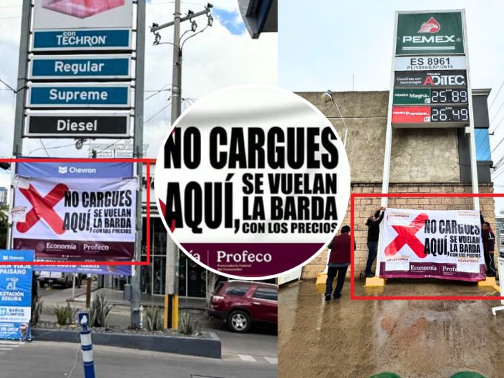 Así lucen las lonas que Profeco pone en gasolineras por vender el litro arriba del promedio ¡identifícalas!