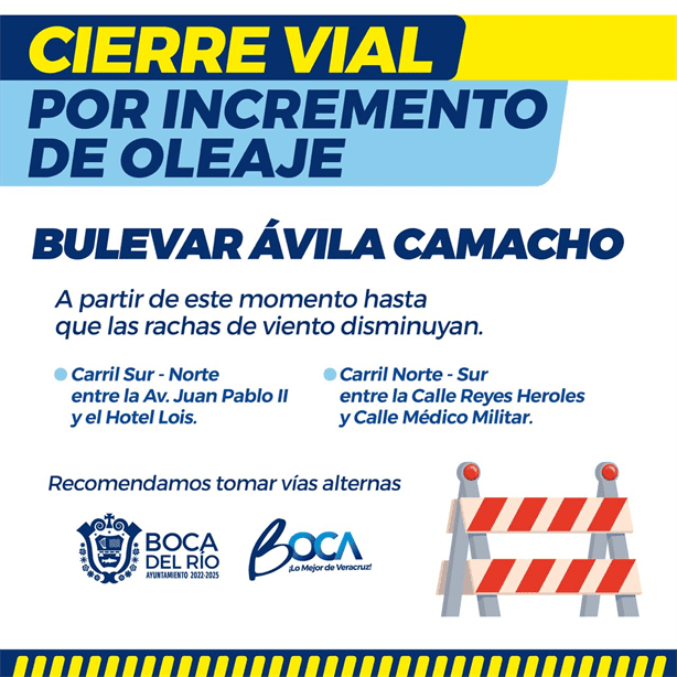 Cierran el bulevar Ávila Camacho en Boca del Río por aumento de oleaje