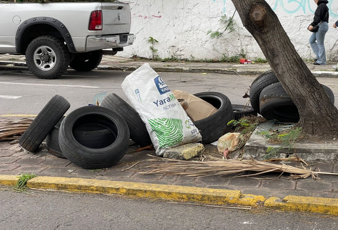 Vecinos del fraccionamiento Moderno denuncian tiradero de llantas en camellón