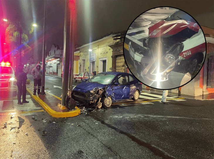 Se registra fuerte choque entre taxi y auto en Orizaba