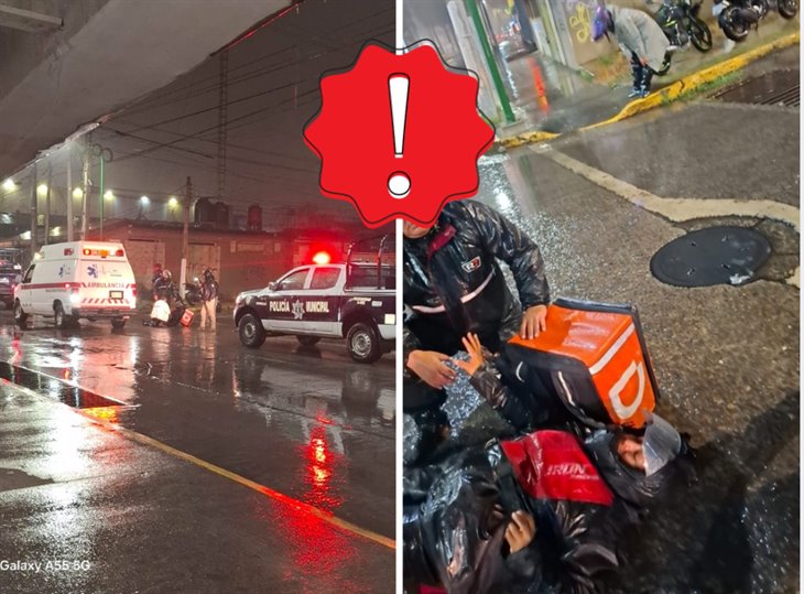 ¡Por la lluvia! dos motociclistas resultan accidentados en Xalapa