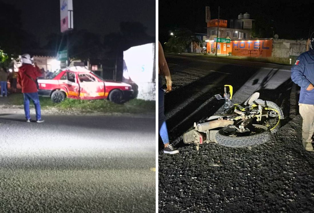 Choque en Ciudad Cardel entre taxi y motocicleta deja un lesionado