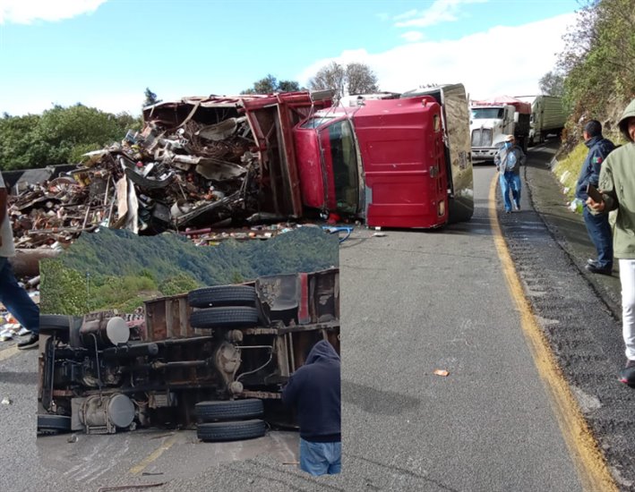 Vuelca camión torton en la autopista Puebla-Orizaba