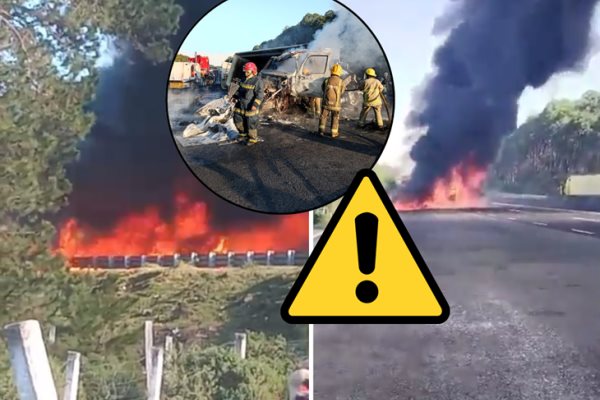Caos: tráiler con asfalto vuelca y se incendia en libramiento de Xalapa (+VIDEO)