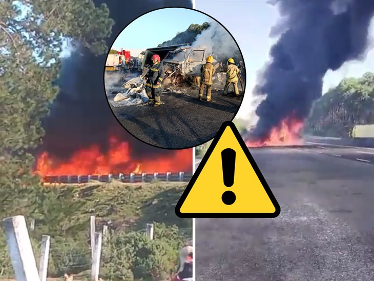 Caos: tráiler con asfalto vuelca y se incendia en libramiento de Xalapa (+VIDEO)