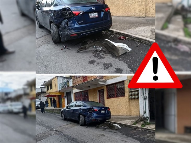 Taxista choca contra auto estacionado en Xalapa ¡y huye! 