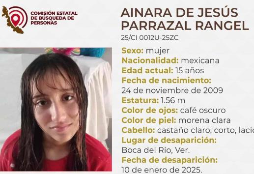 Desaparece la adolescente Ainara de Jesús Parrazal Rangel en Boca del Río