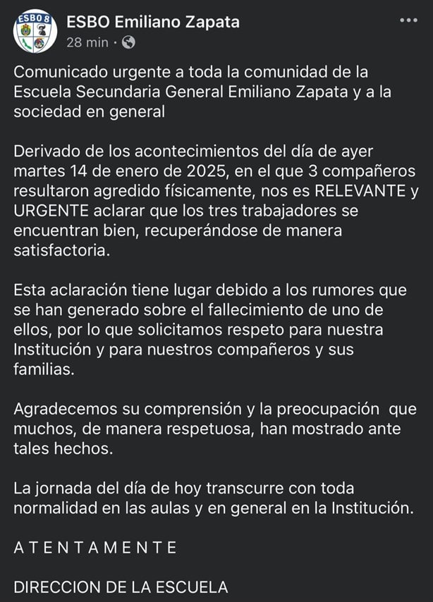 En recuperación, trabajadores de la ESBO Poza Rica tras agresión con arma blanca