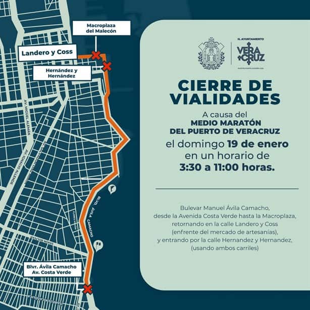 Habrá cierres viales en Veracruz por medio maratón el próximo 19 de enero