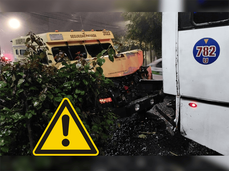 Fuerte accidente entre camioneta de valores y autobús urbano en Xalapa