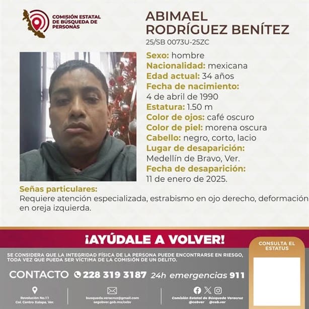 Familiares buscan al joven Abimael Rodríguez, desapareció en Medellín de Bravo