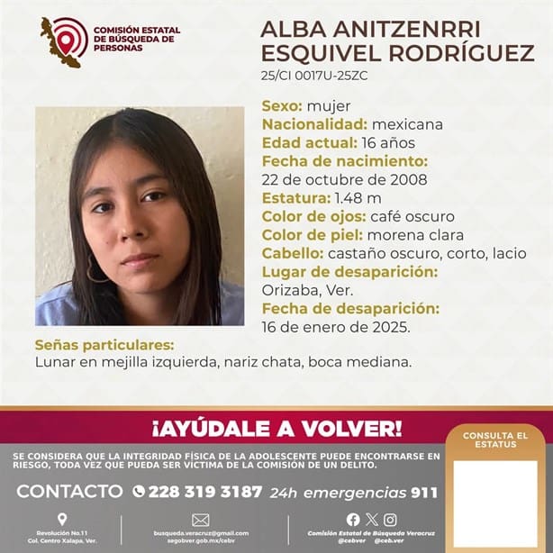 Alba Anitzenrri, de 16 años, desapareció en Orizaba; su familia la busca