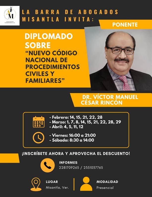 Anuncian diplomado en Misantla, sobre el Nuevo Código de Procedimientos Civiles y Familiares 