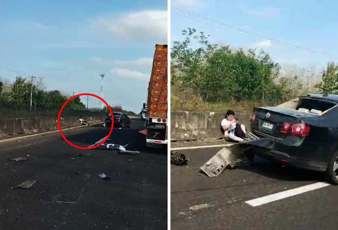 Aparatosa volcadura en carretera Xalapa-Veracruz casi le cuesta la vida